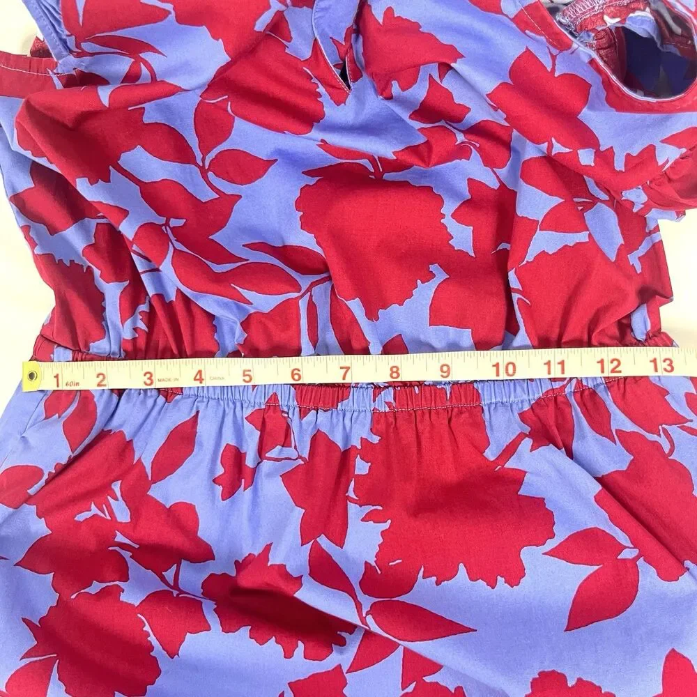 J.Crew Dress Size 4 Purple Red Floral Midi Ruffle Sleeve Cotton Tiered Casual